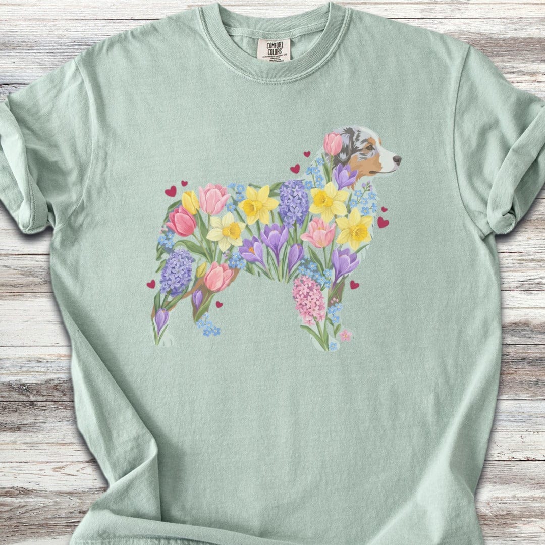 Australian Shepherd Spring Floral Silhouette T-Shirt