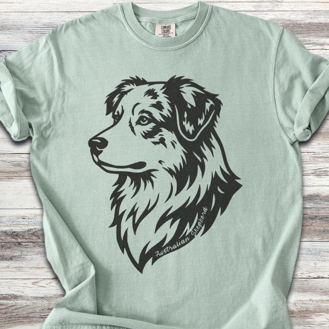 Australian Shepherd Woodcut Portrait T-Shirt
