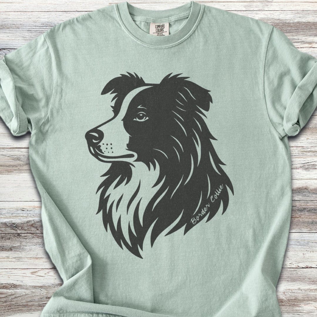 Border Collie Woodcut Portrait T-Shirt