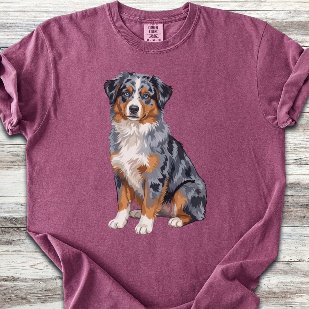 Australian Shepherd Merle Blue Eyes Watercolor T-Shirt