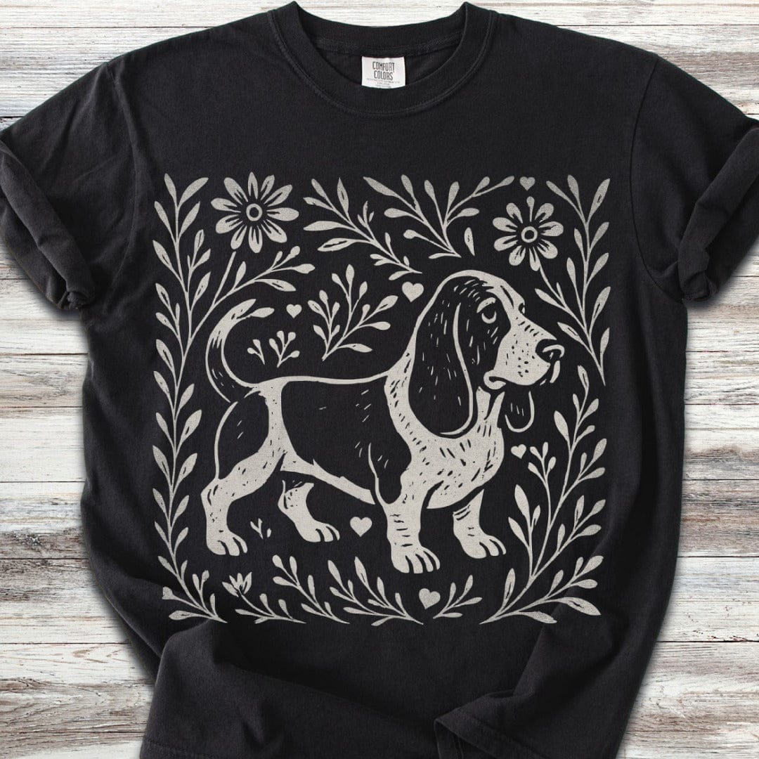 Linocut Basset Hound T-Shirt