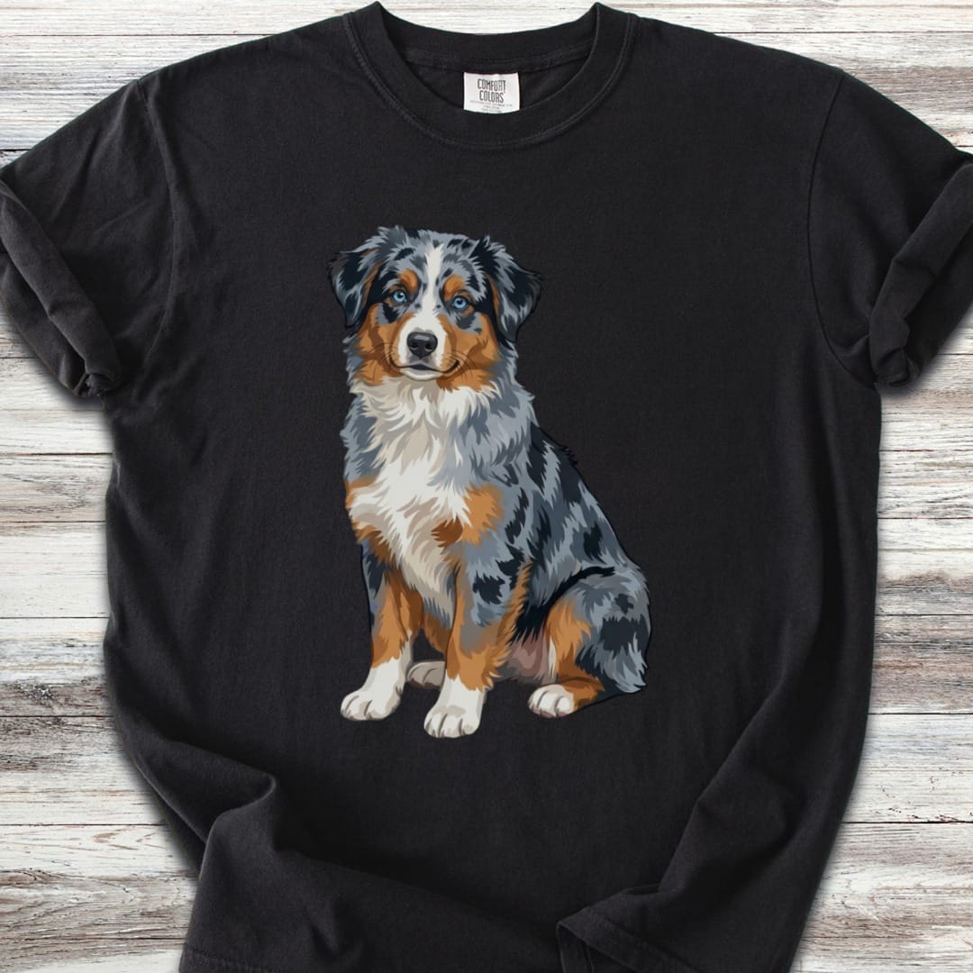 Australian Shepherd Merle Blue Eyes Watercolor T-Shirt