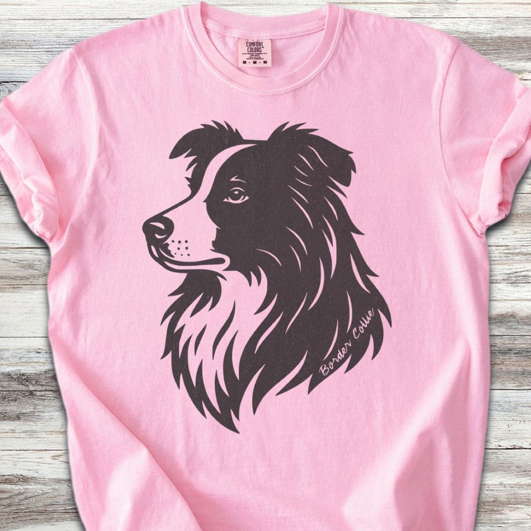 Border Collie Woodcut Portrait T-Shirt