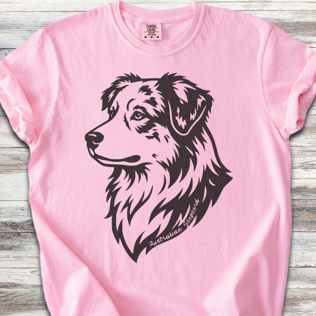 Australian Shepherd Woodcut Portrait T-Shirt