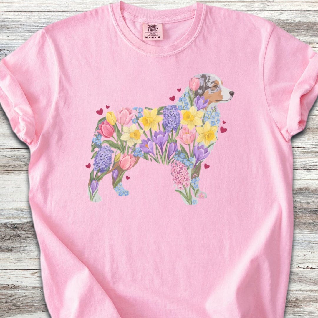 Australian Shepherd Spring Floral Silhouette T-Shirt