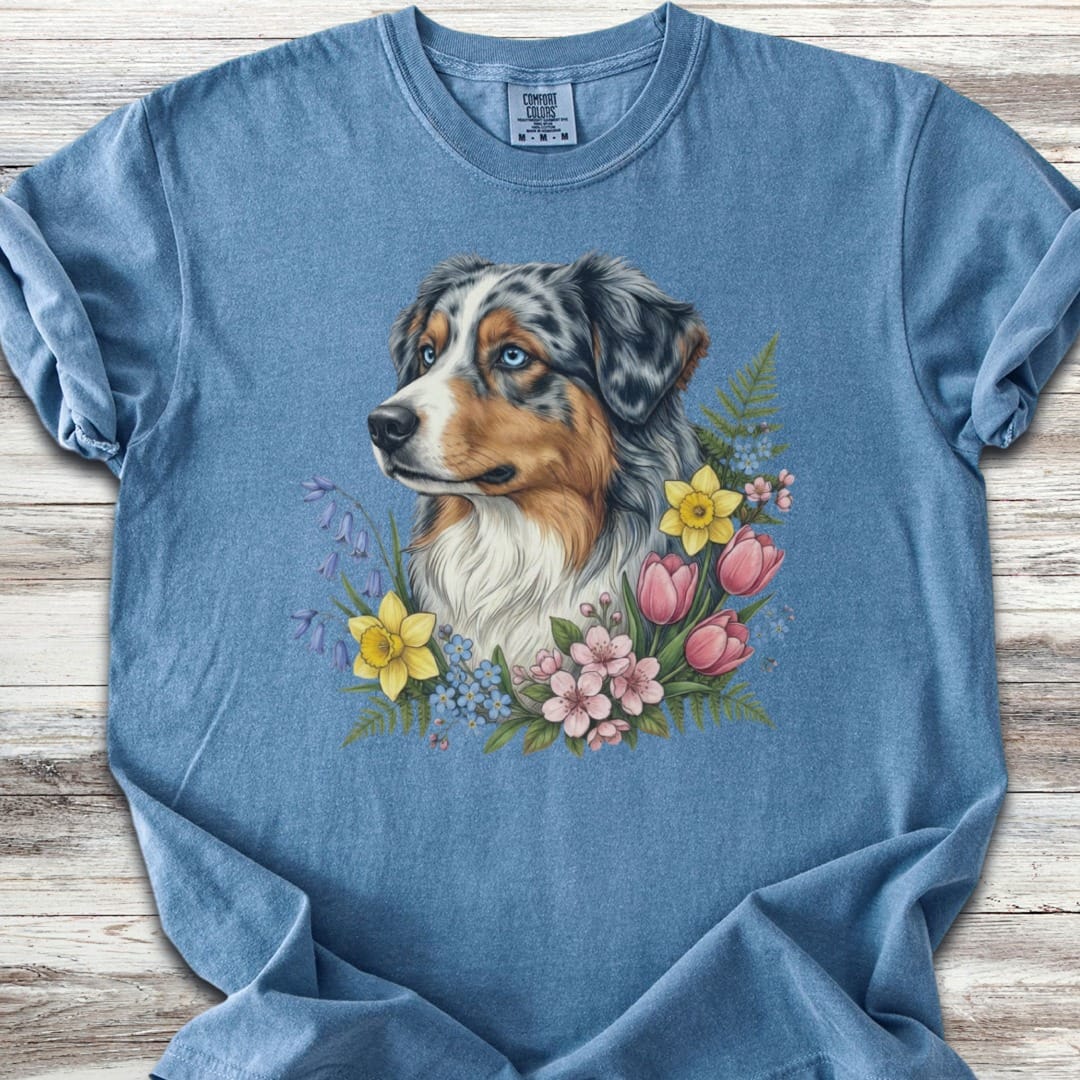Australian Shepherd Merle Blue Eyes Portrait T-Shirt