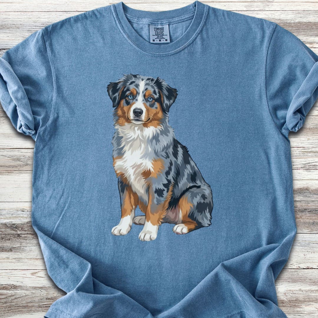 Australian Shepherd Merle Blue Eyes Watercolor T-Shirt