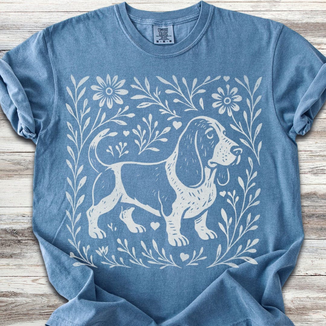 Linocut Basset Hound T-Shirt