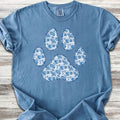 Blue Floral Paw Print T-Shirt