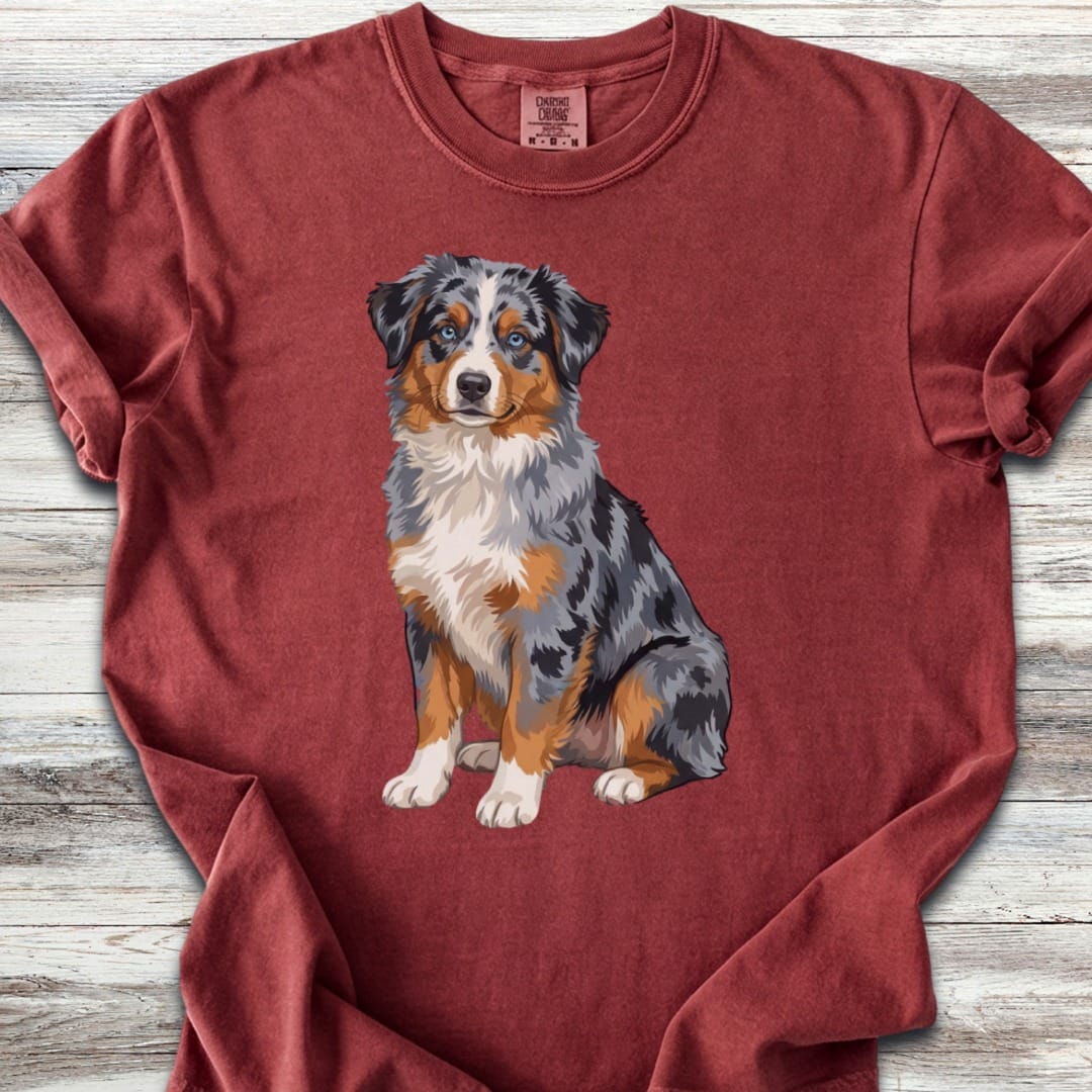 Australian Shepherd Merle Blue Eyes Watercolor T-Shirt