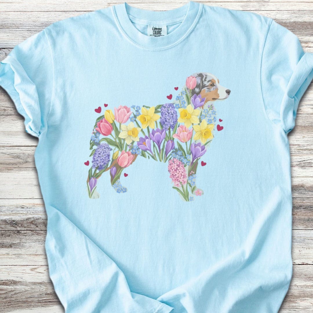 Australian Shepherd Spring Floral Silhouette T-Shirt