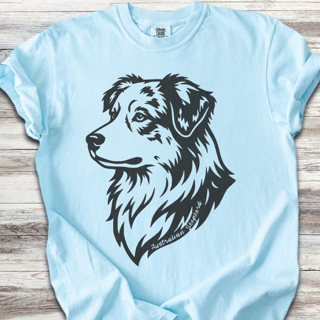 Australian Shepherd Woodcut Portrait T-Shirt
