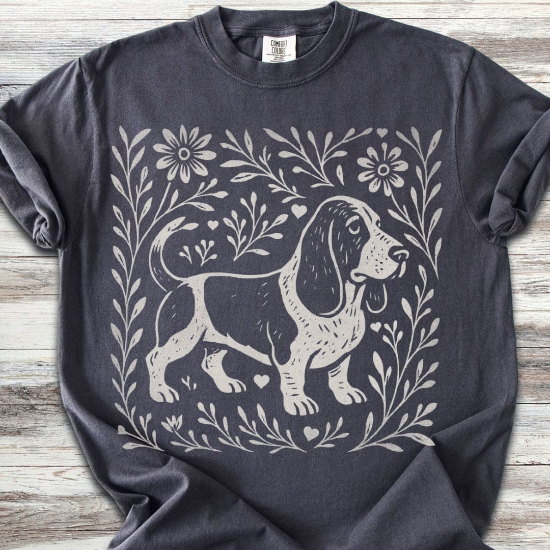 Linocut Basset Hound T-Shirt