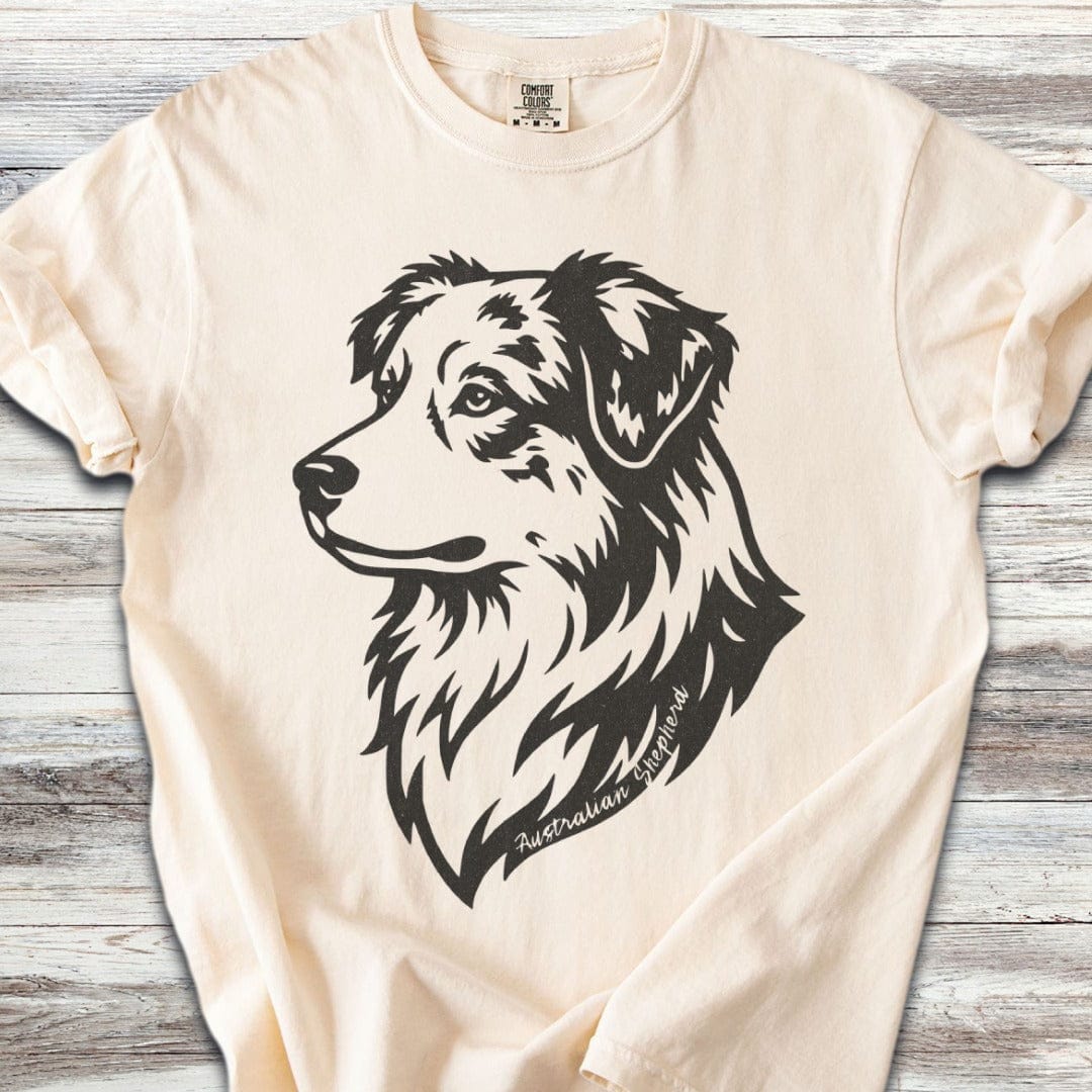 Australian Shepherd Woodcut Portrait T-Shirt
