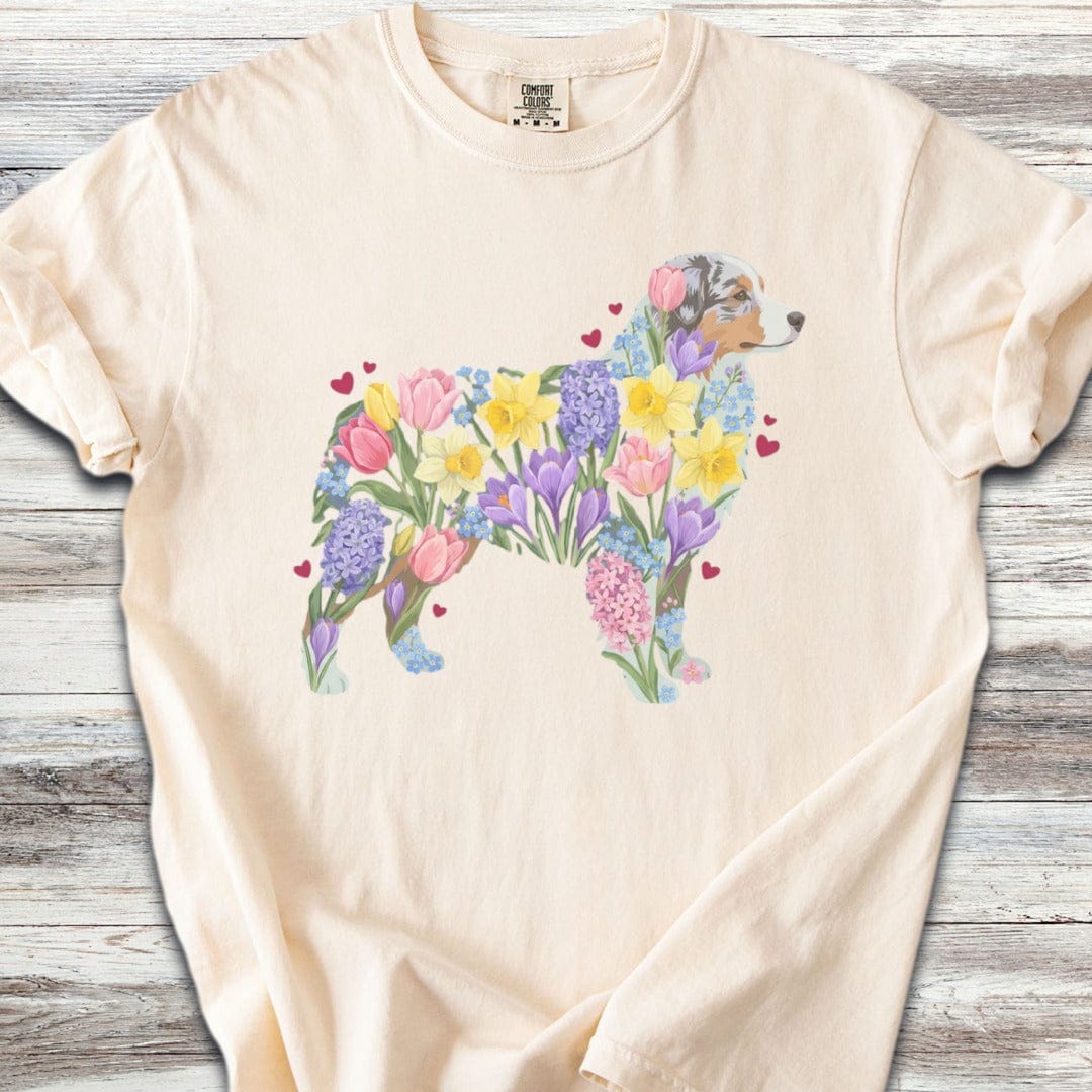 Australian Shepherd Spring Floral Silhouette T-Shirt