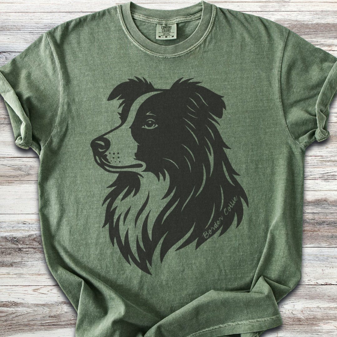 Border Collie Woodcut Portrait T-Shirt
