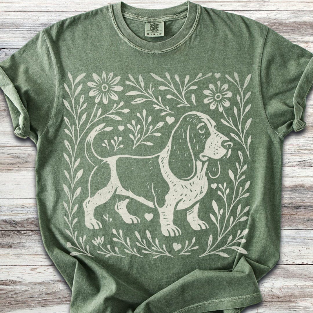 Linocut Basset Hound T-Shirt