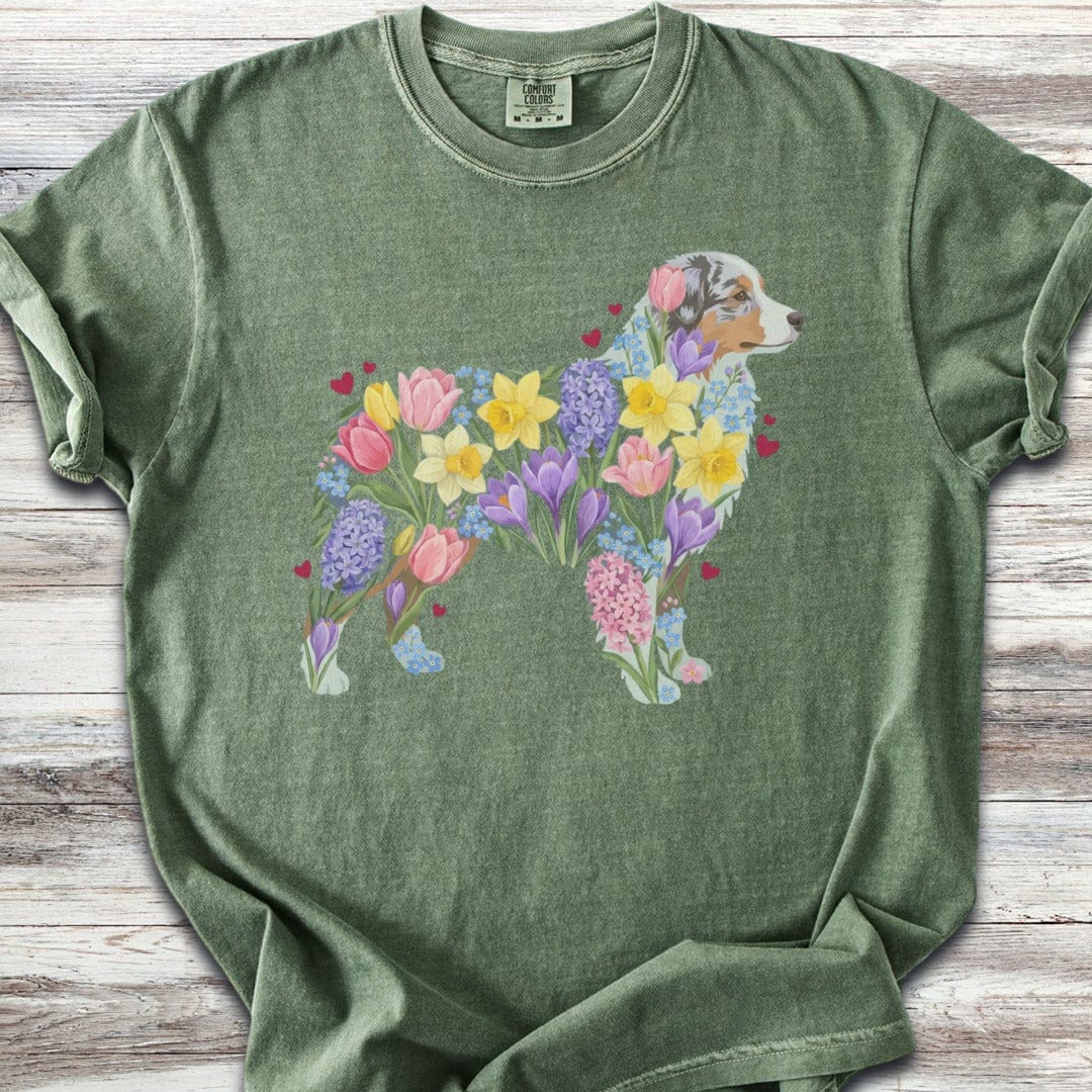 Australian Shepherd Spring Floral Silhouette T-Shirt