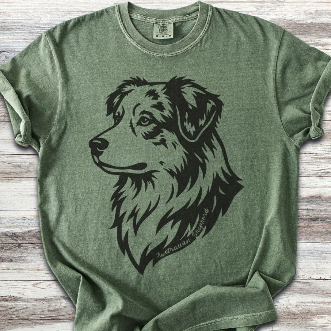 Australian Shepherd Woodcut Portrait T-Shirt