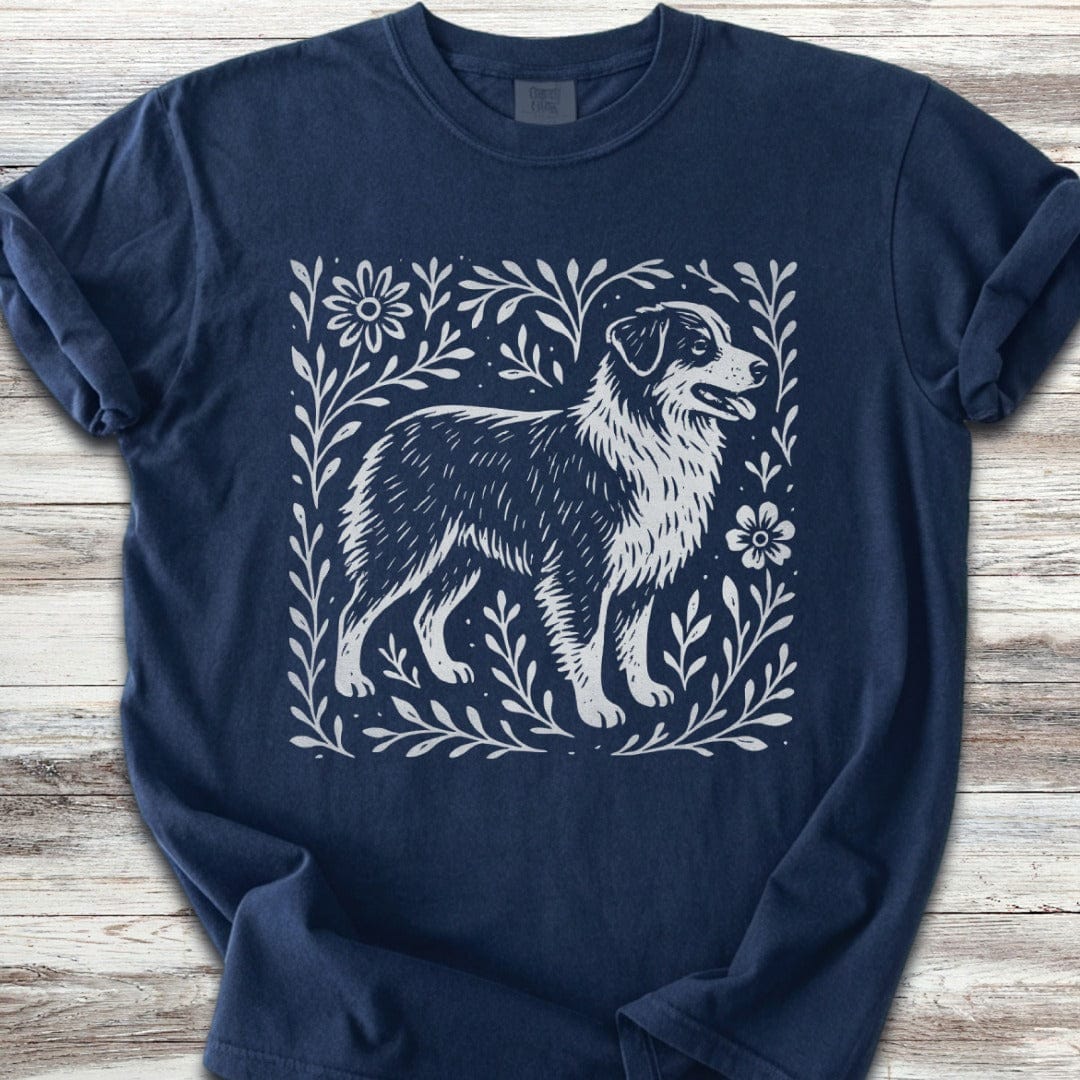 Australian Shepherd Linocut T-Shirt