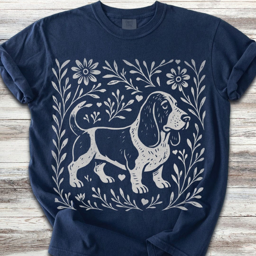 Linocut Basset Hound T-Shirt