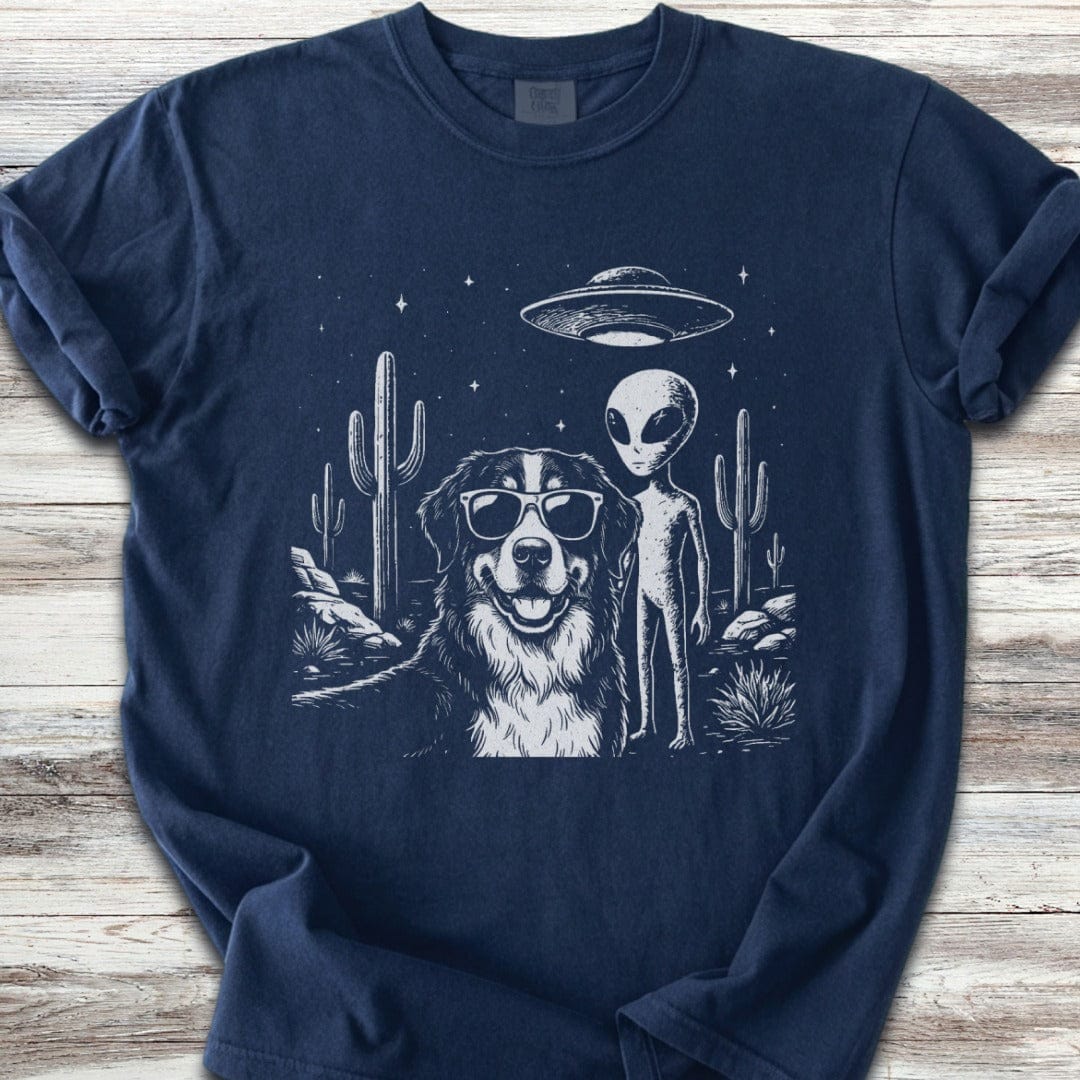 Bernese Mountain Dog Alien Selfie T-Shirt