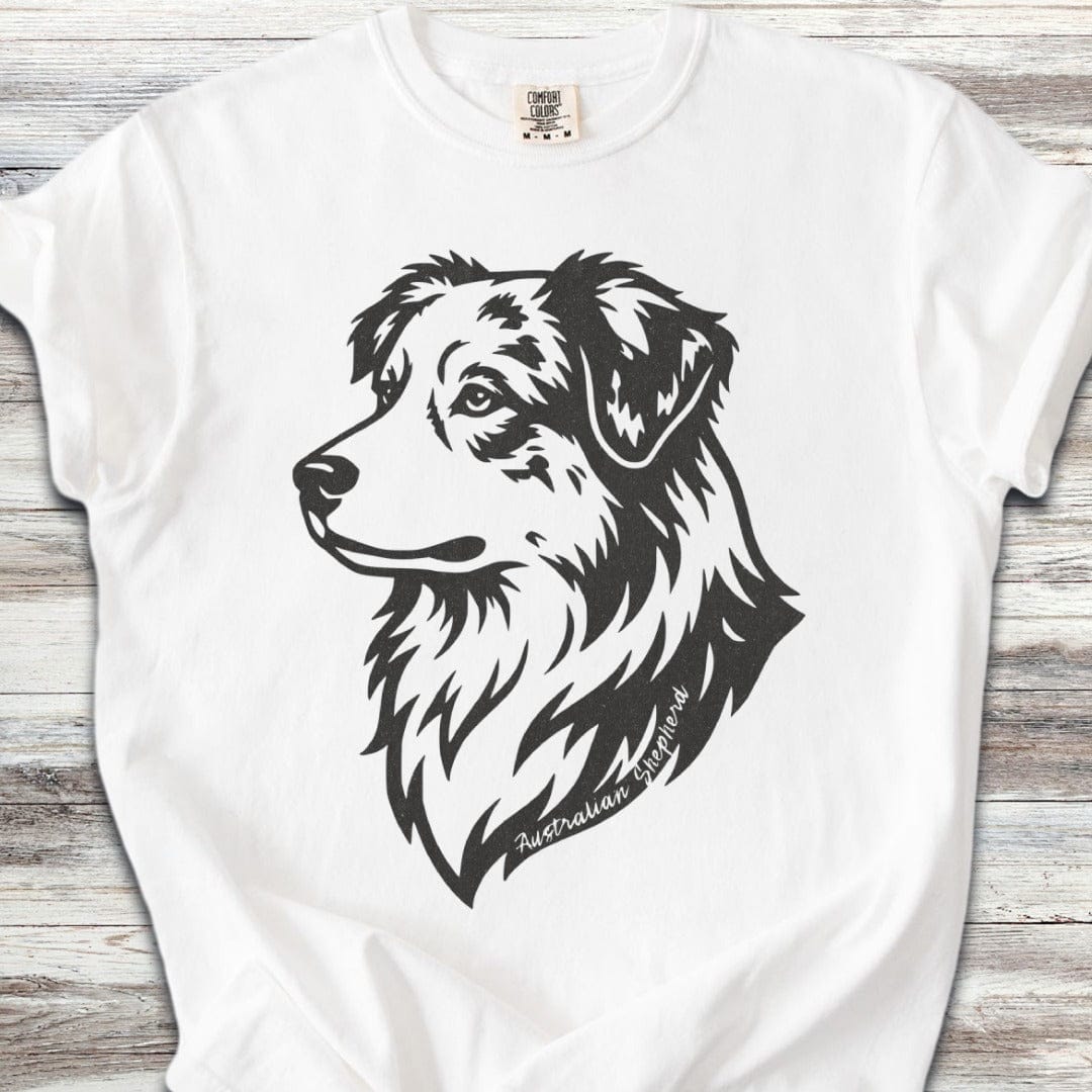 Australian Shepherd Woodcut Portrait T-Shirt