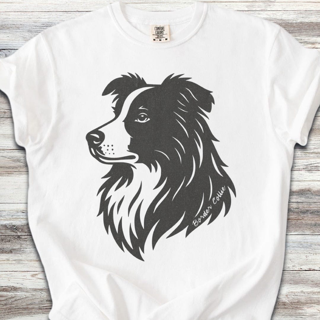 Border Collie Woodcut Portrait T-Shirt