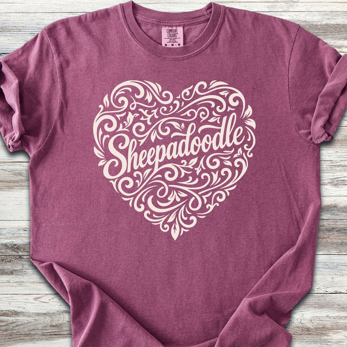 Sheepadoodle Heart Script - Berry