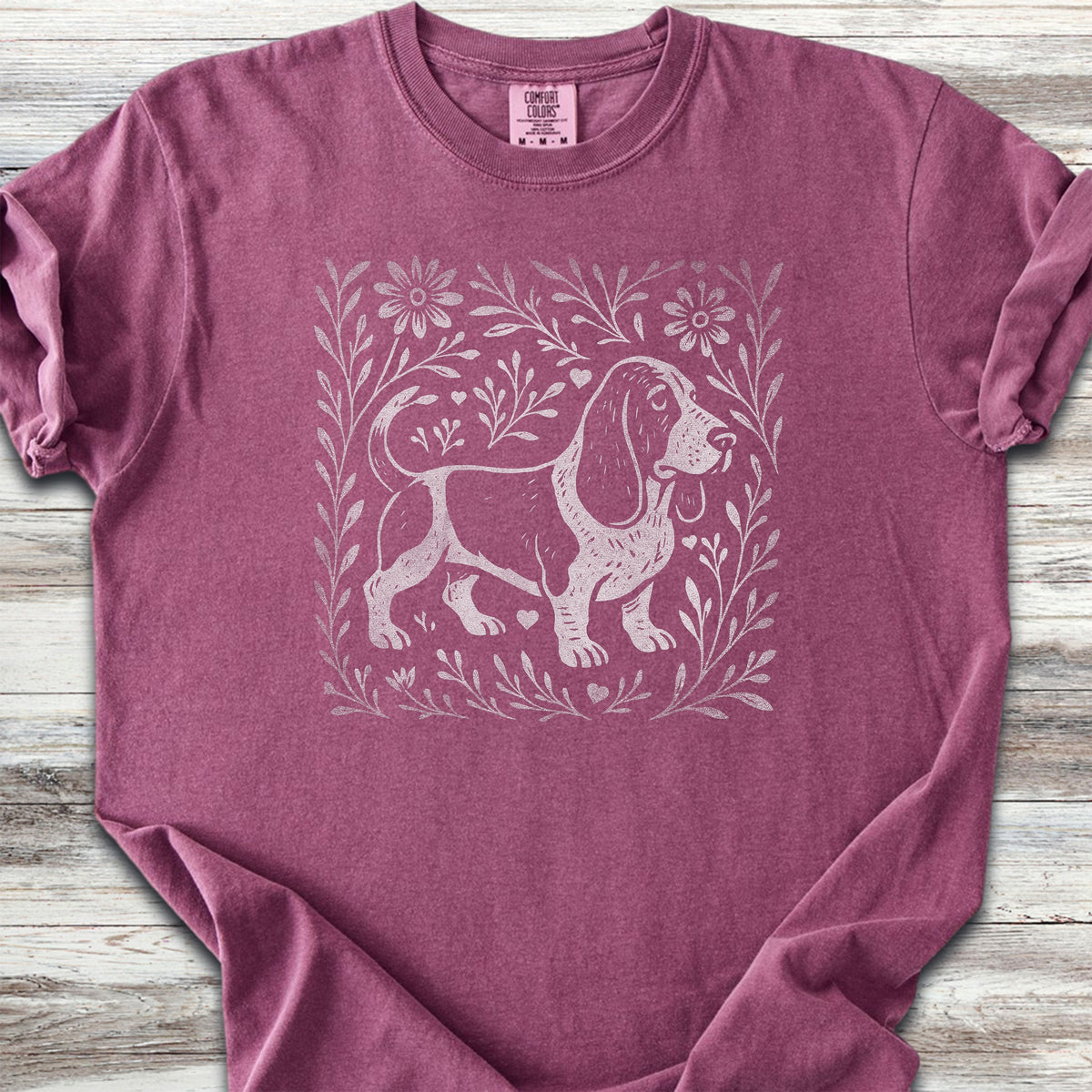 Basset Hound Linocut - Berry