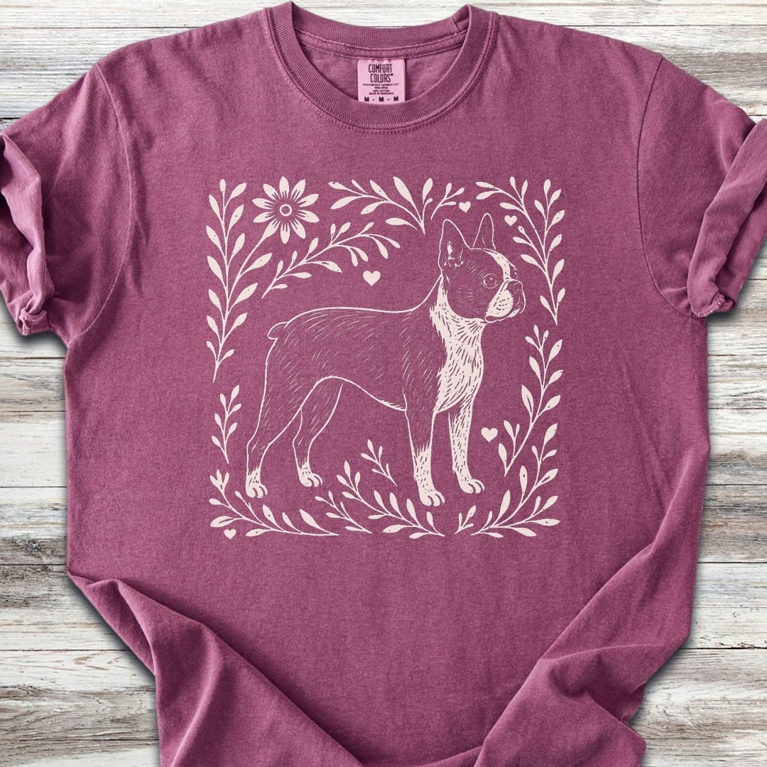 Boston Terrier Linocut - Berry
