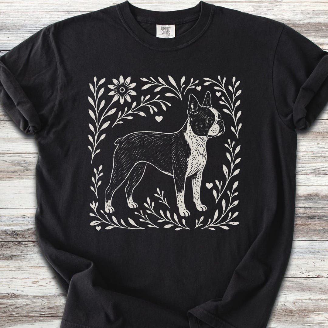 Boston Terrier Linocut - Black