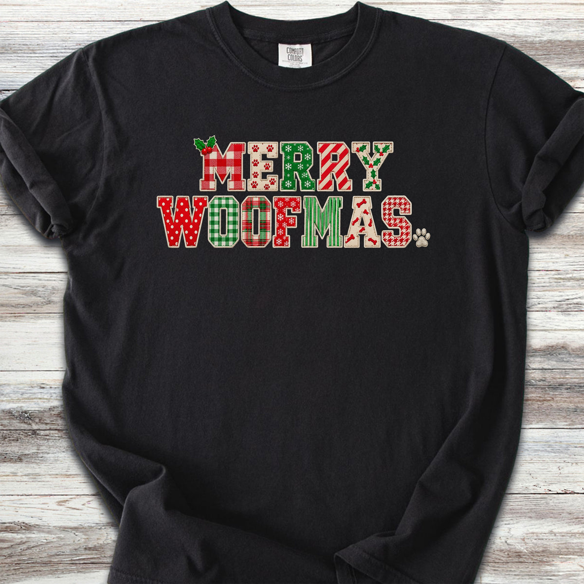 Merry Woofmas Faux Patchwork - Black
