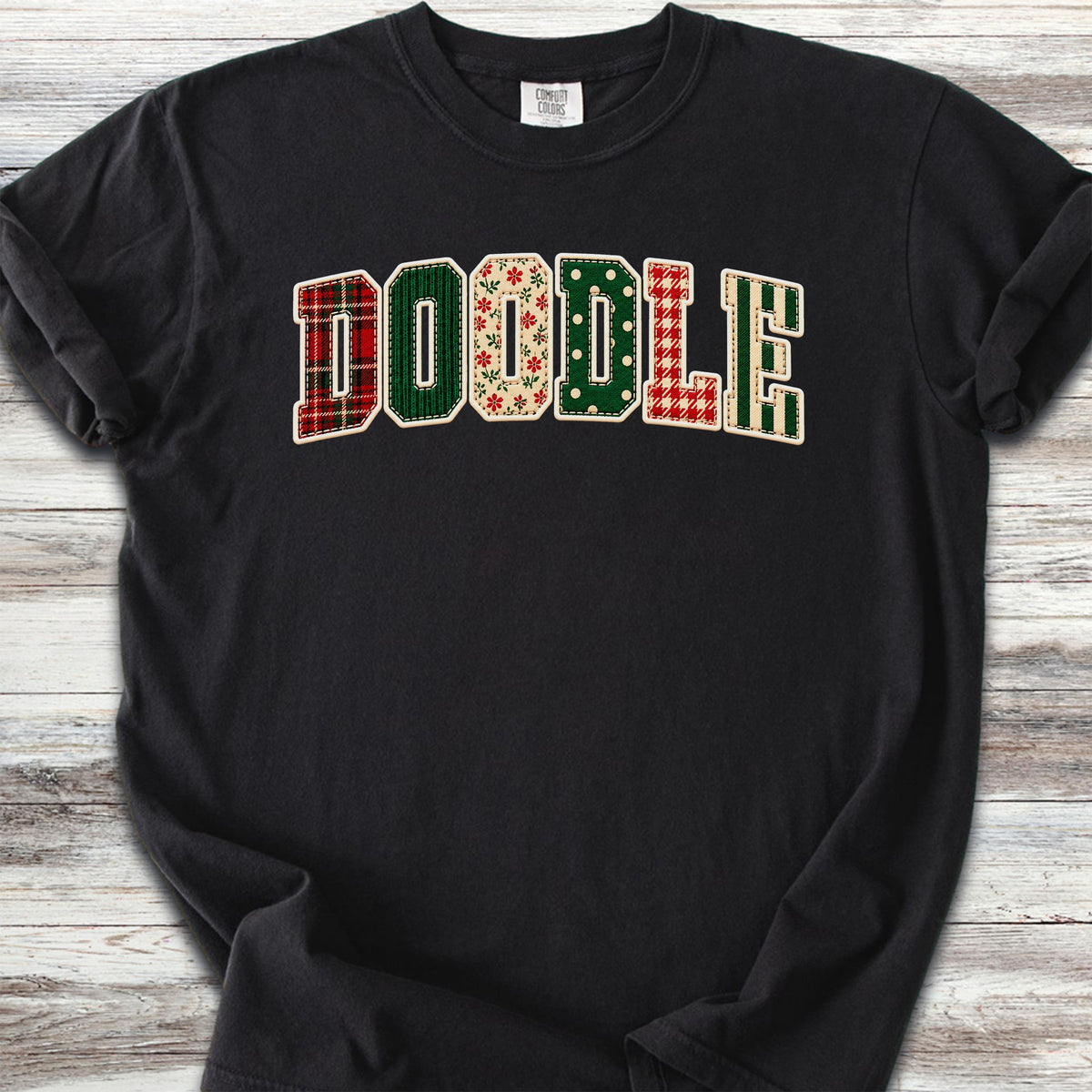 Doodle Holiday Faux Patchwork - Black