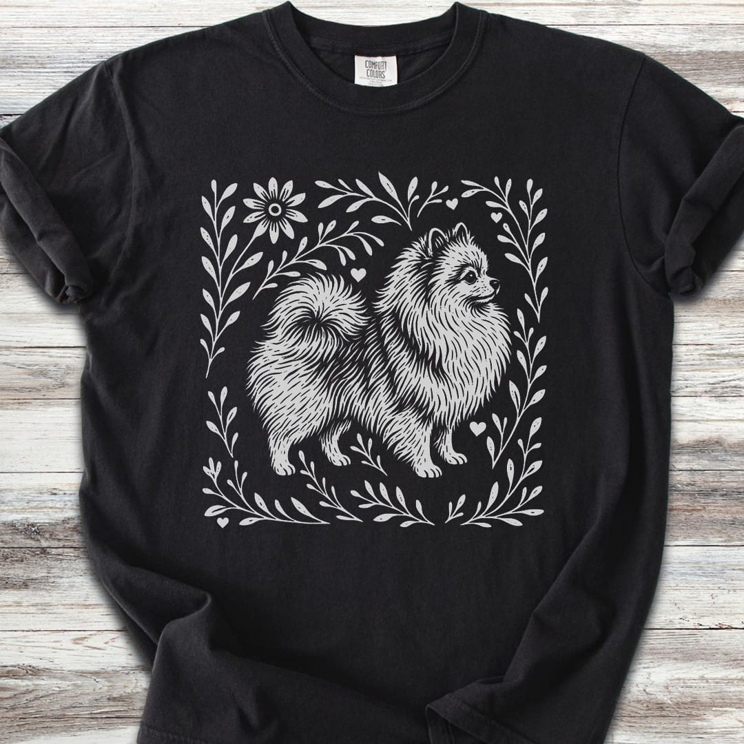 Pomeranian Linocut - Black