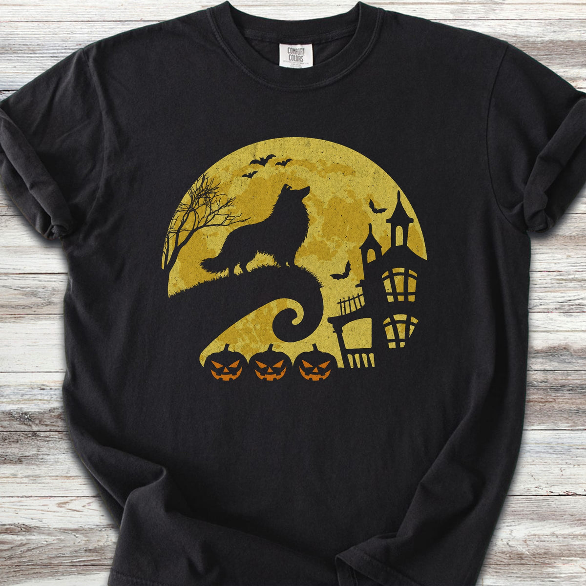 Rough Collie Halloween Moon - Black