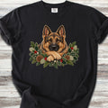German Shepherd Sable Winter Greenery Faux Embroidery - Black