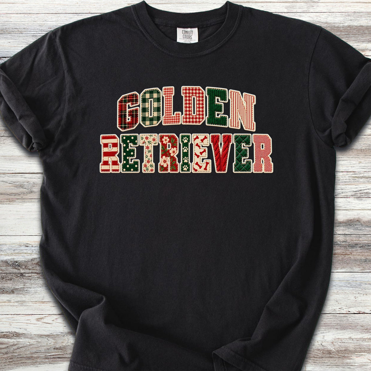 Golden Retriever Holiday Faux Patchwork - Black