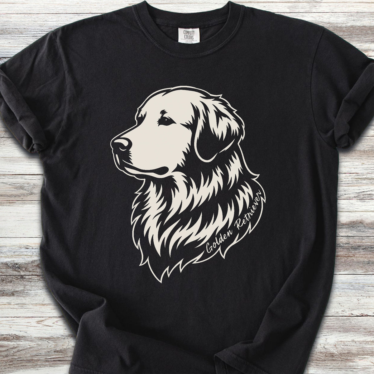 Golden Retriever Woodcut Portrait - Black