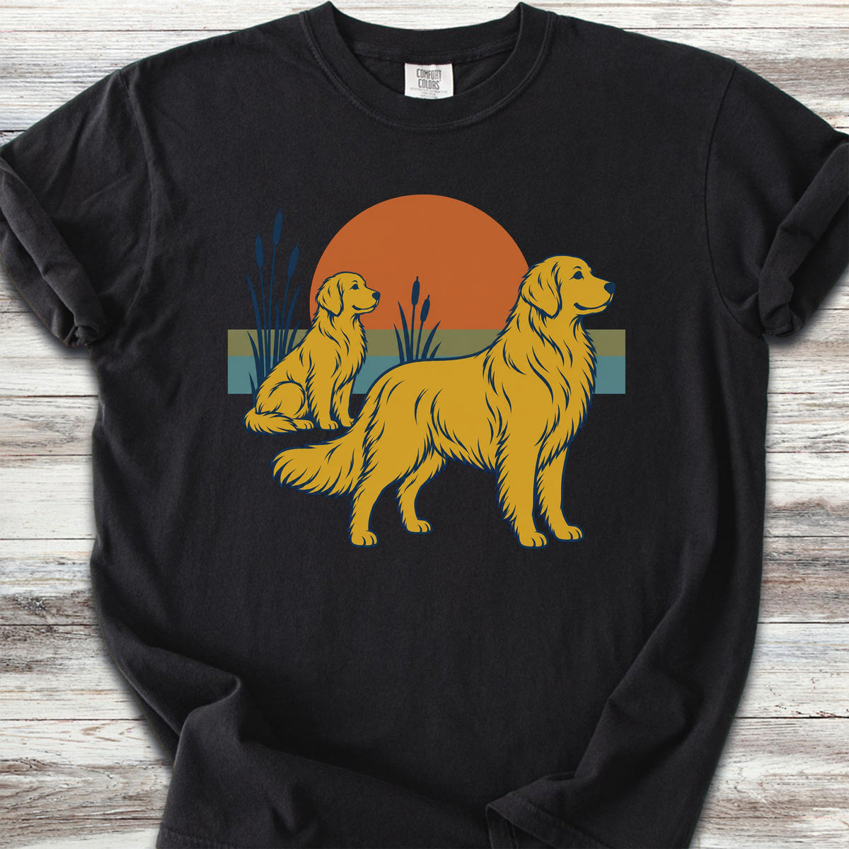 Golden Retriever Retro Sun - Black