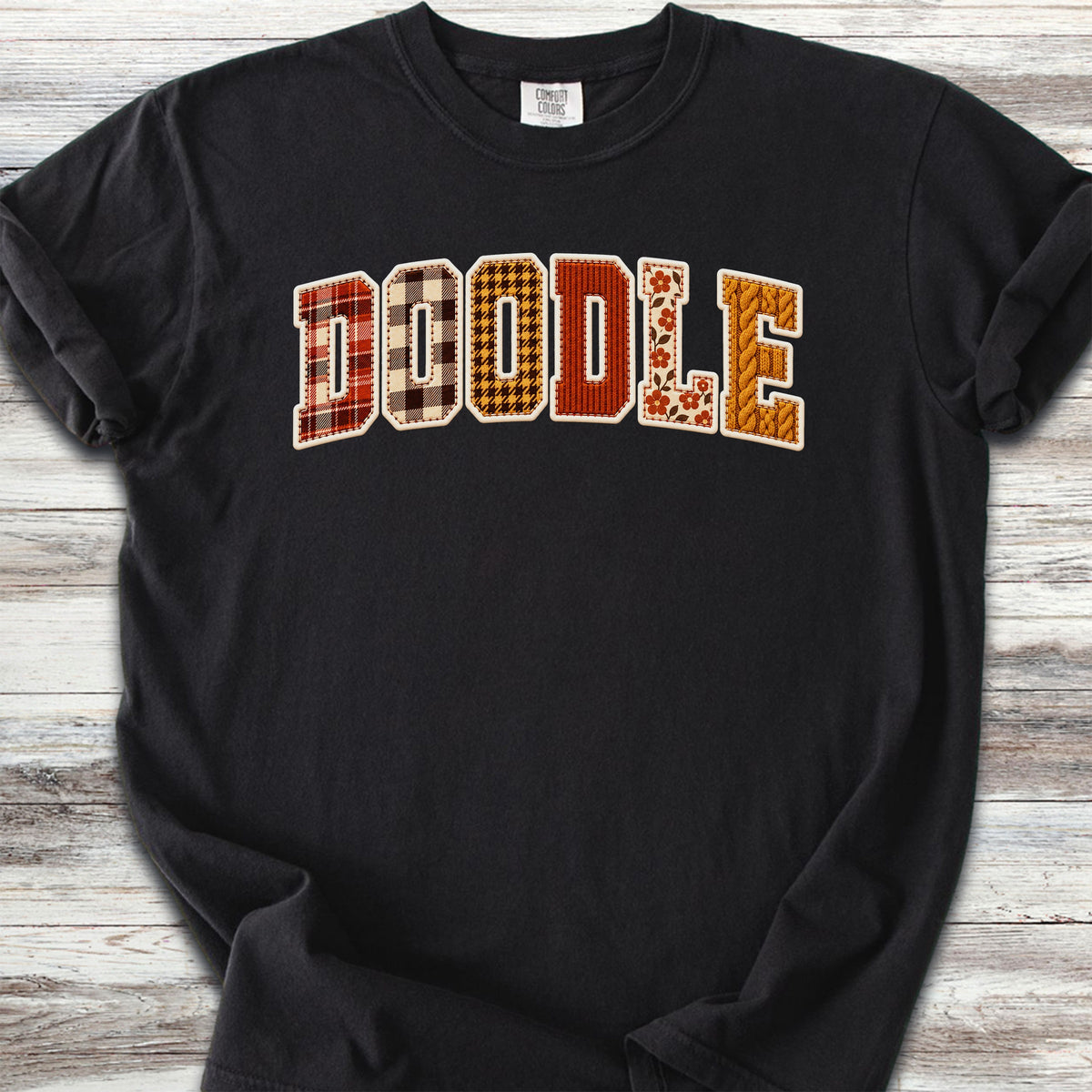 Doodle Fall Faux Patchwork - Black