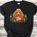 Poodle Apricot Winter Greenery Faux Embroidery - Black