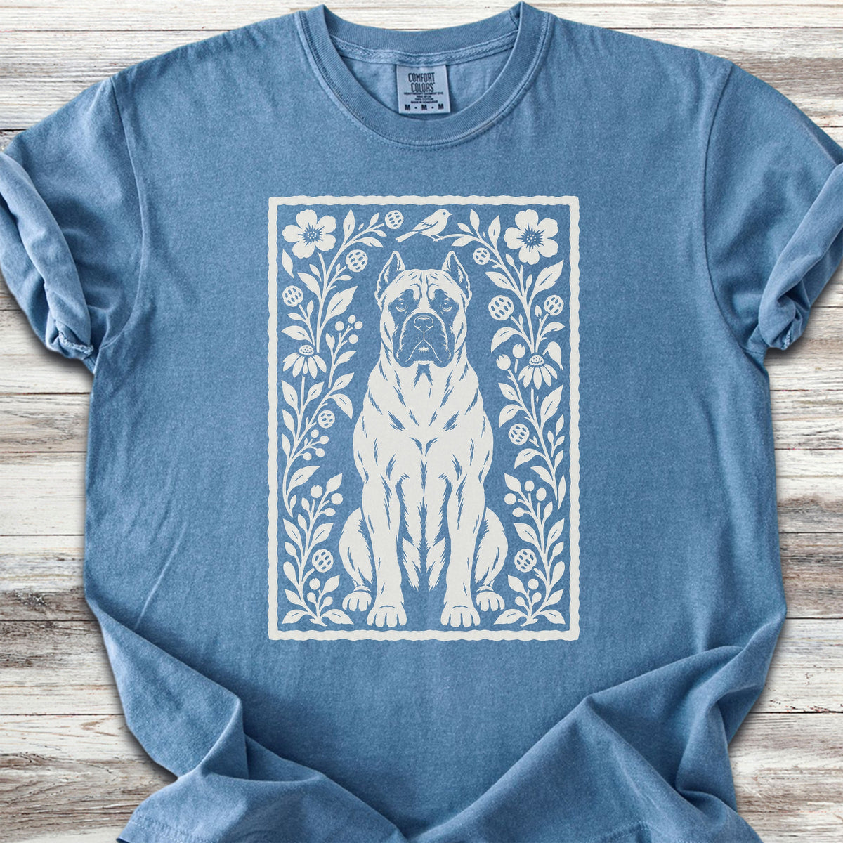 Cane Corso Fawn Folk Art Floral - Blue Jean