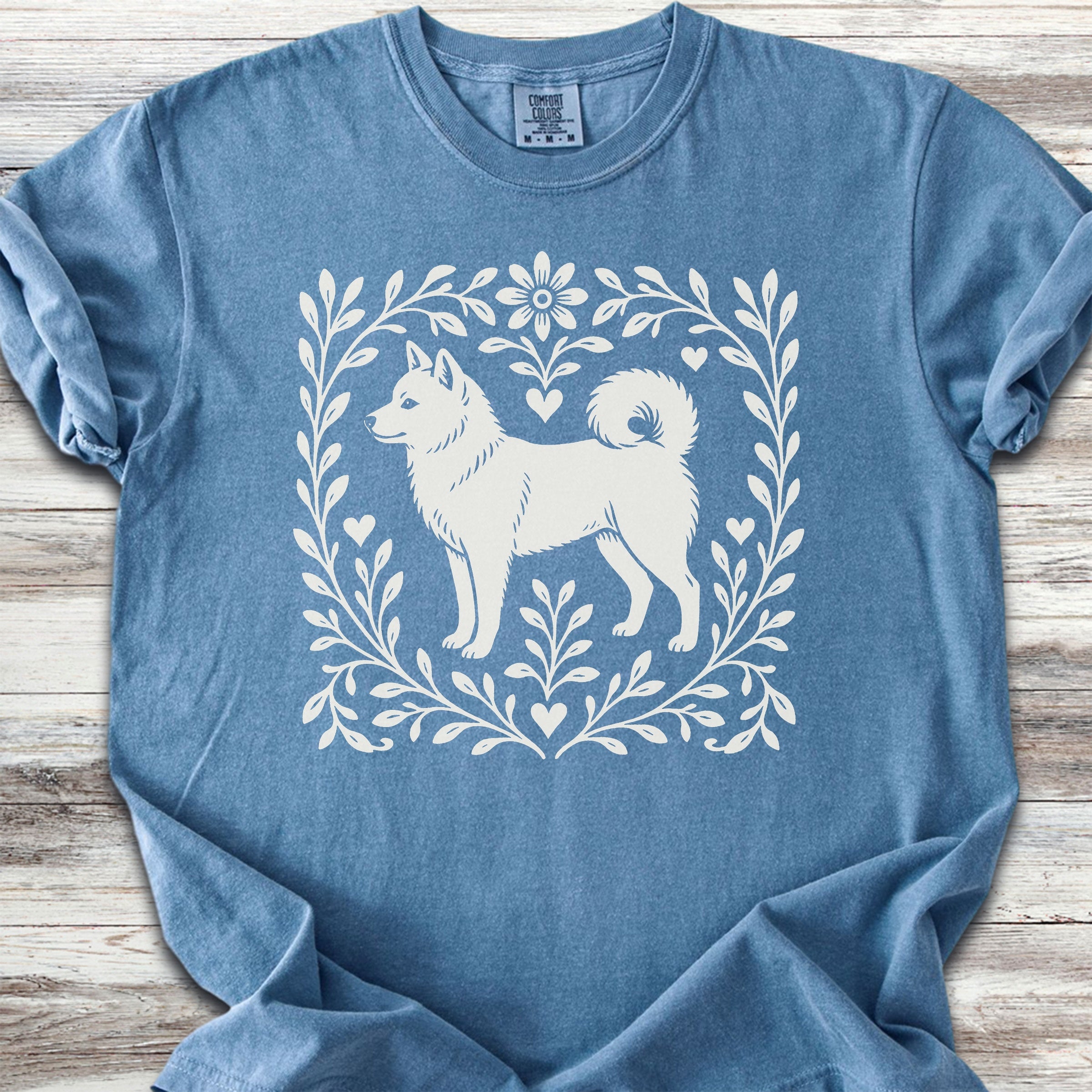 Shiba Inu Linocut - Blue Jean