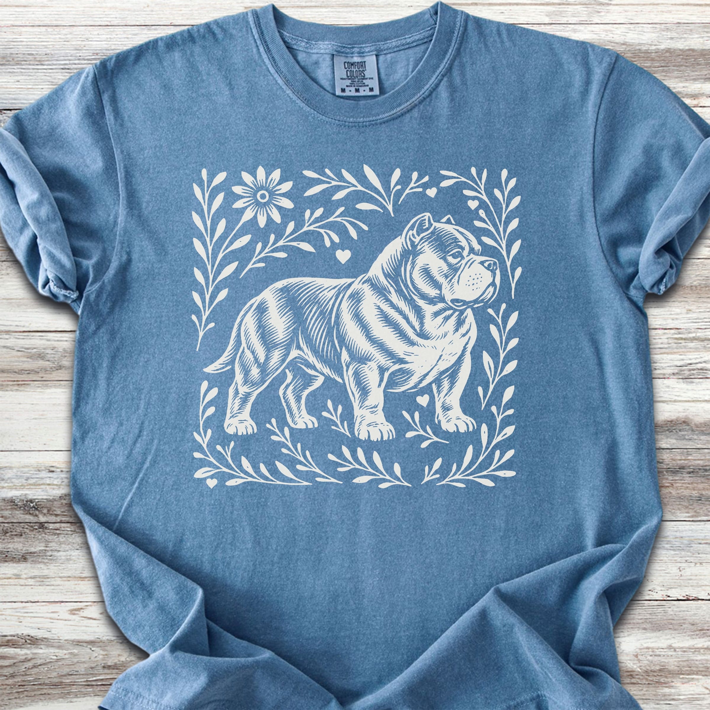 American Bully Linocut - Blue Jean