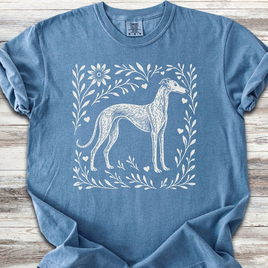 Greyhound Linocut - Blue Jean