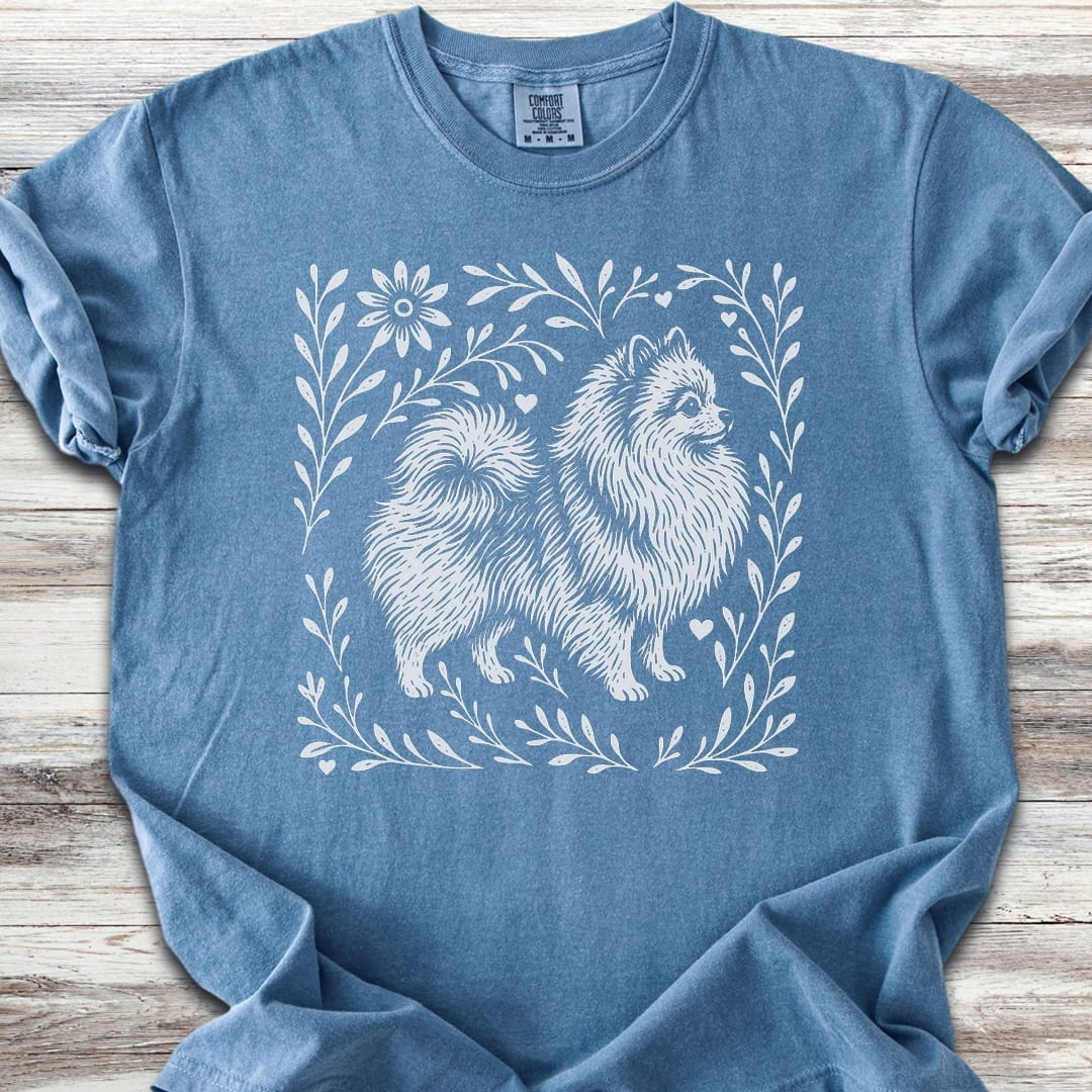 Pomeranian Linocut - Blue Jean