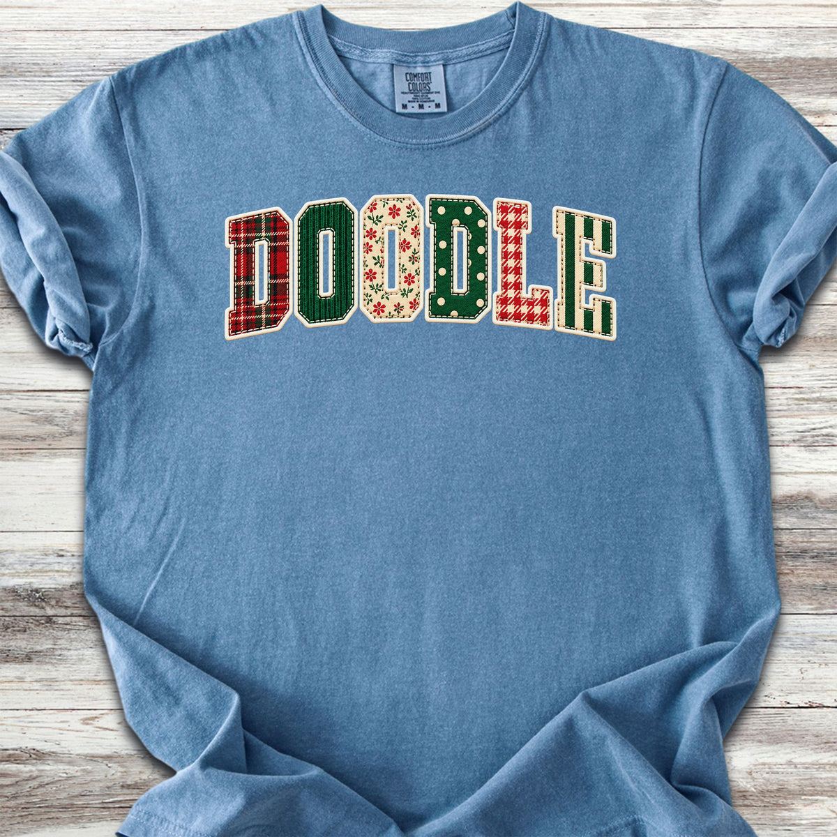 Doodle Holiday Faux Patchwork - Blue Jean