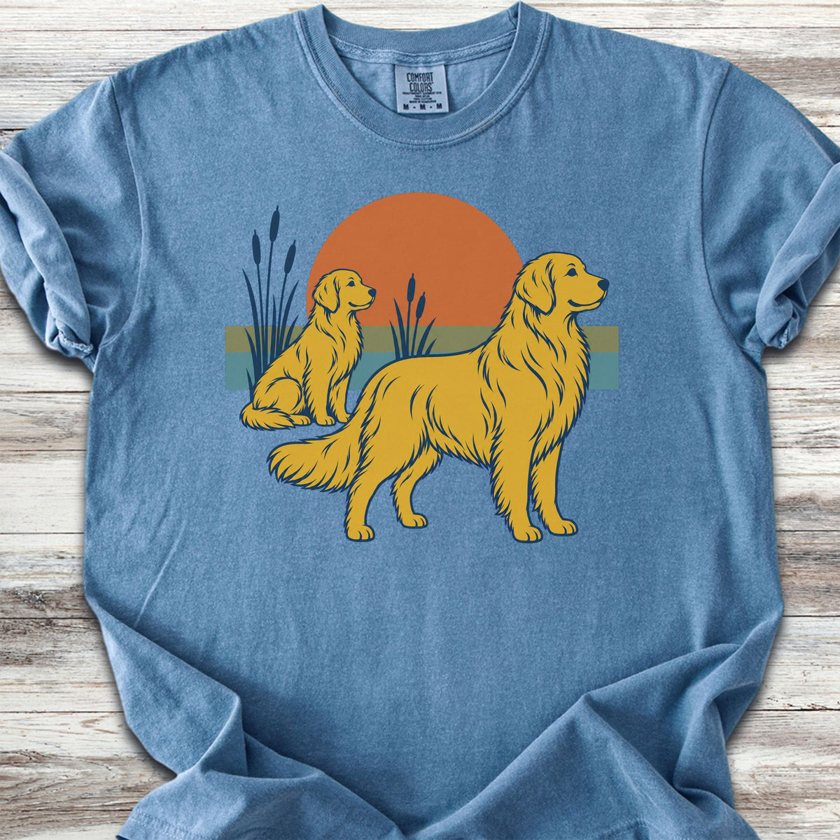 Golden Retriever Retro Sun - Blue Jean