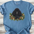 Poodle Black Winter Greenery Faux Embroidery - Blue Jean